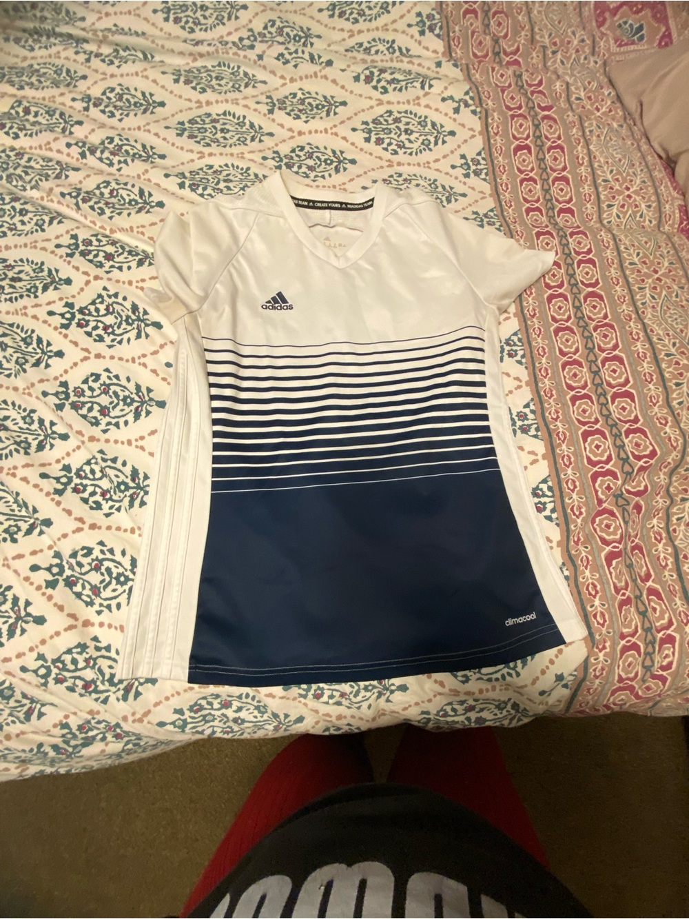 adidas Kids White and Navy Climacool Performance Tee